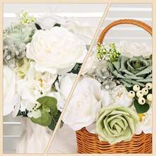 [Free Shipping]Artificial Flowers Combo Box Set Fake Flowers Dahlia White Roses Green Leaf With Stems For DIY Wedding Bouquets Ba By Shower Party Home Decoration - ClassicWhite - View 7