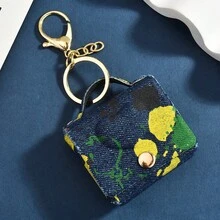 おしゃれな小さなフレグランススタイルのミニバッグキーホルダーペンダントバックパックハンドバッグペンダント収納バッグ小銭入れヘッドフォンバッグ限定版ツイードミニバッグヘッドフォン保護カバーキーチェーンクリエイティブライト高級ヘッドフォンバッグペンダントポータブル小物収納ペンダント - デニムブルーとホワイトのミニバッグチャーム - チェックする 8