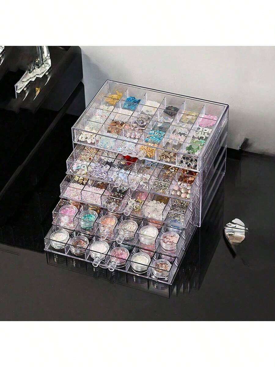 1pc Multi-Layer Acrylic Transparent Fashion Practical Multi-Functional Nail Art Rhinestone Nail Decoration Storage Box, Suitable For Rings, Earrings, Necklaces, Bracelets And Other Jewelry - Multicolor - View 1
