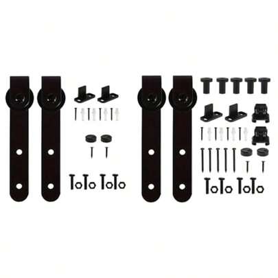 1 Set de herrajes de puerta corrediza de estilo industrial de metal negro - Sistema de riel de acero al carbono, equipado con riel deslizante de alta resistencia, operación manual, fácil instalación (sin electricidad requerida), acabado negro estilizado, adecuado para puertas de granero, puertas de armario y puertas de madera, sistema de riel para armario del hogar, incluye componentes para colgar el riel deslizante de acero al carbono