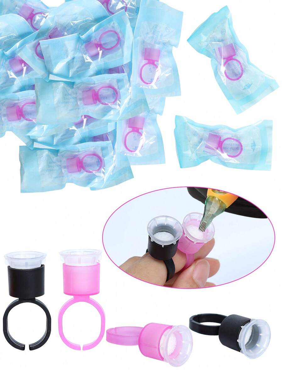 200pcs Black/Pink Professional Microblading Supplies Kit - Includes Pigment Glue Rings, Sponge Ink Cups, Caps For Permanent Makeup, Tattoo, Eyelash Extensions - Unscented, Made Of Plastic - Multicolor - View 1