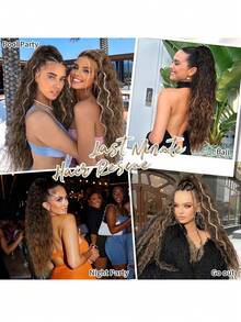 28-Inch Long Wavy Clip-On Ponytail, Multi-Layer Synthetic Heat-Resistant Hair Extension, Curly Wavy Heat-Resistant Fiber Wig Suitable For Both Men And Women, Easy To Wear, Black And Brown Long Extensions Suitable For Party And Daily Looks, Suitable For Women Of All Races With Basic Styles, High-Temperature Fiber, Natural Look - Brown Highlight - View 7