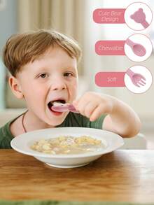 2PCS Print On Demand Baby Silicone Spoon Fork Baby Training Tableware Self Feeding Utensils Baby Shower Gift Baby Essentials Gifts - Multicolor - View 9