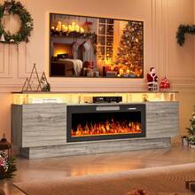 [2 Packages Shipping]70"Fireplace TV Stand With 36" Electric Fireplace, Stainless Steel Pipe, Modern 70 Inch 2 Tier TV Console Stand For TVs Up To 80", LED Light Entertainment Center With Storage Cabinets - 查看 3