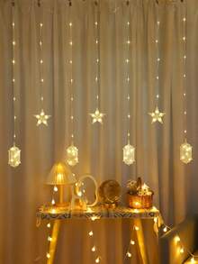 2,1 m/82 LED stjärnljusslinga, batteridriven med blinkande ljusfunktion, lämplig för inomhusfönster, sovrumsvägg, heminredning - Lykta (platt) + Stjärna - Visa 3