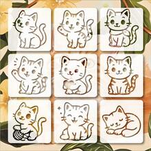 9pcs Cute Cat Pattern Stencils, Reusable, Suitable For Scrapbooking, Card Making, School Projects, Paper Craft, Journaling And DIY Art. - White - View 3