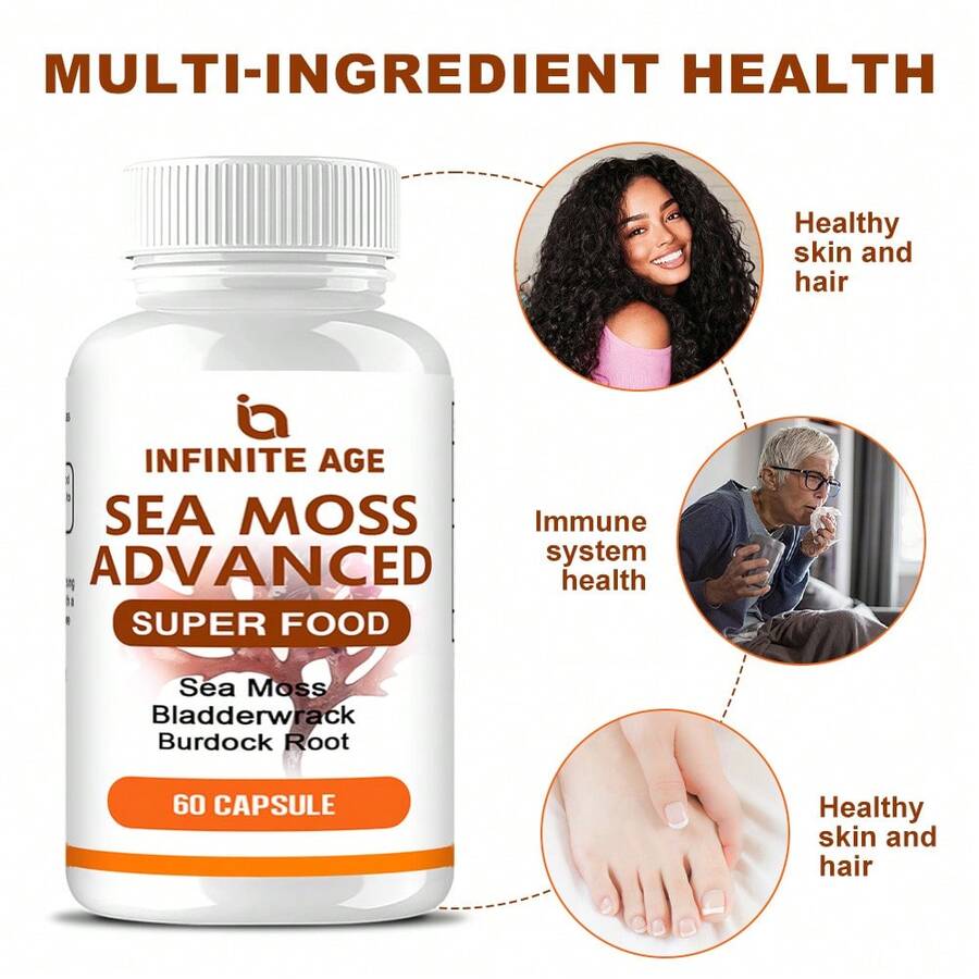 1250mg Sea Moss Advanced Superfood Capsules - Irish Moss, Bladderwrack, Burdock Root - Support Skin, Hair, Nails & Immune Health, 60 Count - 1 chai - Xem 1