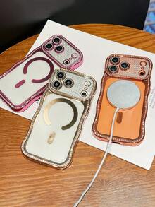 Luxury Glitter Rhinestone Lens Wave Edge Magnetic Phone Case Compatible With IPhone 17 Pro Max 17 Pro 17 16 Pro Max 16 Pro 16 15 Pro Max 15 Pro 15 14 Pro Max 14 Pro 14 13 Pro Max Stylish Electroplating Clear Camera Protection Shockproof Protect Back Cover