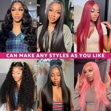 13x4 Lace Front Human Blended Hair Wig For - 200 Density Straight Glueless Wig Pre Plucked With Baby Hair Natural Color 34 Inch Natural Hairline Daily Wear - Natural & Black - View 10