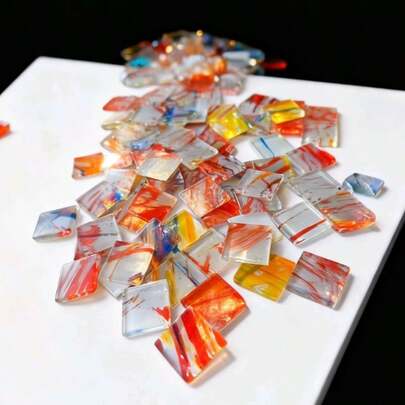 100g Square Handpainted Quartz Mosaic Glass, Perfect For DIY Crafts, Home Decor Wall/Floor/Pool, Optical Art, Bar/Balcony Outdoor Decoration, Suitable For Vases, Lampshades, DIY Glass Crafting Materials