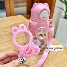 Cute Animal Kids Water Bottles 750ml - Bunny Dinosaur Lamb Bear, Insulated Tumbler With Carry Strap & Straw, One-Hand Open Leakproof Plastic Cup - Multicolor - View 6