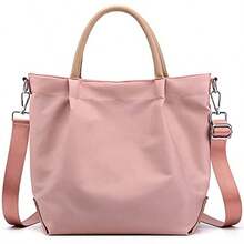 Bolso de hombro de nailon para mujer, bolso con asa, gran capacidad, bolso de hombro de estilo casual, bolso de viaje, billetera - Rosa - Ver 4
