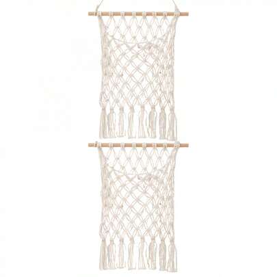 Macrame Wall Hanging Storage Net Hand Woven Tassels Bohemian Tapestries Magzine Organizing Holder Boho Wall Decor