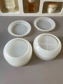 4pcs/Set Round Silicone Candle Mold - Smooth Or Striped Design, Suitable For DIY Resin, Cement And Plaster Jars, Pen Holders, Planters And Home Decor - White - View 3