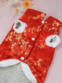 宠物外套，中国新年红色节日外套，猫狗通用纽扣背心，保暖户外服 - 紅色 - 查看 7