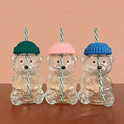 20,29-oz-Glasbecher "Honey Bear" mit Strohhalm | Niedliches Weihnachtsbär-Design, wiederverwendbar für Kaffee, Bier, Wein und Cocktails, ideal für Partys und Treffen, nur Handwäsche