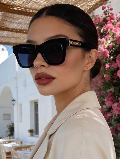 Classic Black Retro Square Oversized Plastic Sunglasses, Fashion Eyewear For Outdoor, Travel, Beach, Daily Wear, Summer UV Protection, Suitable For Big Faces, Unisex