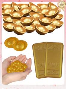 5个/3个/2个/1个逼真的纯金迷你金锭,风水摆件,收藏品,可用作风水装饰、礼品或摆设,寓意带来好运、健康和财富。 - 彩色 - 查看 3