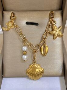 Ocean-Themed Gold Necklace With Seashell, Starfish, And Turtle Pendants - Beach-Inspired Jewelry, Perfect For Everyday And Vacation Wear, Elevates Your Holiday Look, Valentine's Day Gift, Unisex - Multicolor - View 2