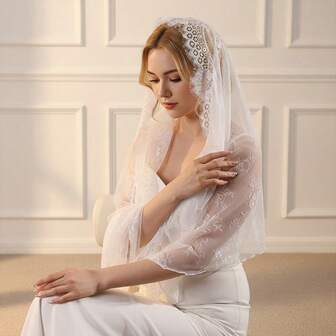 1pc Women's New Lace Shawl Scarf, Hollow Out Loose Wedding Party Dress Accessory