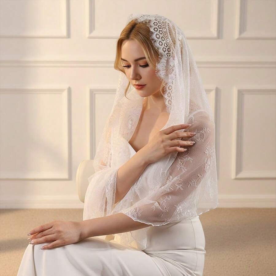 1pc Women's New Lace Shawl Scarf, Hollow Out Loose Wedding Party Dress Accessory - Multicolor - View 1