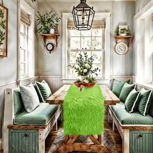 Green Christmas Table Runner 48 Inch, Fluffy Faux Fur Dresser Cover Top, Dresser Runners For Bedroom, Coffee Table, Vanity Desk, Birthday Christmas Party Home Decorations - Green - 查看 10