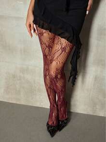 1/3 Pairs Plus Size Women's Fishnet Tights, French Vintage Rose Lace Jacquard Stockings, Sexy Elegant Punk Style Fishnet Pantyhose, Suitable For Parties, Galas, And Formal Events Christmas Gift - Multicolor - View 17
