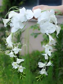 1pc Bohemian Style Elegant Simple & Generous Orchid Waterfall Bridal Bouquet, Engagement Registration Photography Handheld Flower Bouquet, Suitable For Wedding And Studio Photography