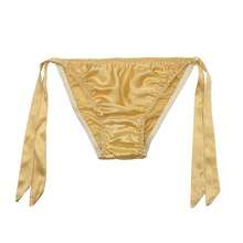 Women Silk Panties Lightweight Briefs Smooth Breathable Satin Bikini,Sexyys Tie-Side Underwear Daily Fit Comfort,Gold - 金色 - 查看 4