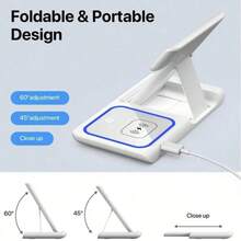 Wireless Charger 3-In-1 Wireless Fast Charging Stand, 15W Wireless Intelligent Identification Does Not Hurt The Machine, Ambient Light Design Wireless Charger, Folding Storage Travel Without Burden, Suitable For Desktop Stand / Office Travel Work / Watch Live / Video Smart Good Helper Compatible With IPhone 17 16 15 14 13 12 11 X 8 Pro Max/Pro/Mini/Plus, Suitable For Office, Dorm, And Home,Compatible With IPhone 17/16 Pro/ Max; 16 Plus; 16; 15 Pro/ Max; 15 Plus; 15; 14 Pro/ Max; 14 Plus; 14; 13 Pro/ Max; 13 Mini; 13; 12 Pro/ Max; 12 Mini; 12; SE (2022); 11 Pro Max; 11 Pro; 11; Xr; Xs Max; Xs; X; 8 Plus; 8.Compatible With Watch Series 1/2/ Series 3/Series 4/Series 5/Series 6/Series 7/Series 8/Series 9/Series 10/SE/ SE2/ SE3/Ultra/Ultra 2/Sport/Edition,Birthday Gift,Halloween Gift,Christmas Present - White - View 10