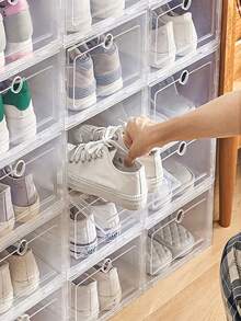 6/12pcs Waterproof Clear Plastic Shoe Organizer Boxes - Multipurpose Stackable Rectangle Sneaker Storage Display Cases For Closet Plastic Shoes Storage Box With Magnetic, Transparent Foldable Shoes Organizer, Dustproof Shoes Box For Men And Women - Multicolor - View 7