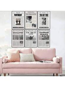 1/3/6 件装报纸印刷品，墙面艺术，复古杂志海报，浴室墙面装饰画，宿舍复古装饰，家居装饰，无框墙面装饰 - 黑與白 - 查看 42