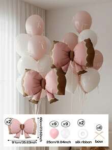 20pcs/Set Dreamy Pink Party Decoration Balloon Set, Matte Pink Bow-Shaped Foil Balloons, 10-Inch White And Macaron Pink Latex Balloons, Suitable For Birthday, Baby Shower, Pink-Themed Birthday Party Decor, Princess Party
