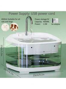 1pc 152oz/4.5L/1.19 Gallon Large Capacity Pet Water Dispenser, Quiet Automatic Cat Dog Hydration Station With Circulation Filter, Smart Pet Water Fountain, USB Powered, Working Voltage ≤36V, No Battery Required - 4.5L - View 3