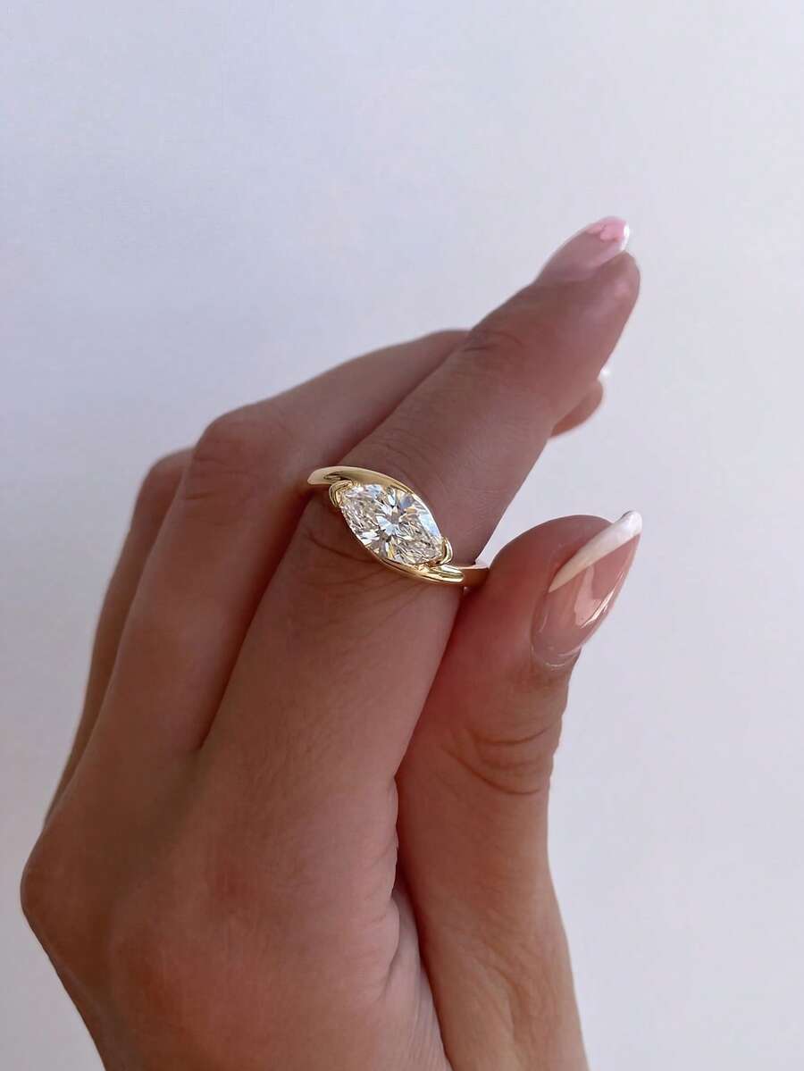 1pc 925 Sterling Silver 1 Carat Cubic Zirconia Ring, Women's Date Night Party Ring, Anniversary Gift: Elegant Women's Jewelry - Twisted Arm Marquise Ring - 1ct - View 1