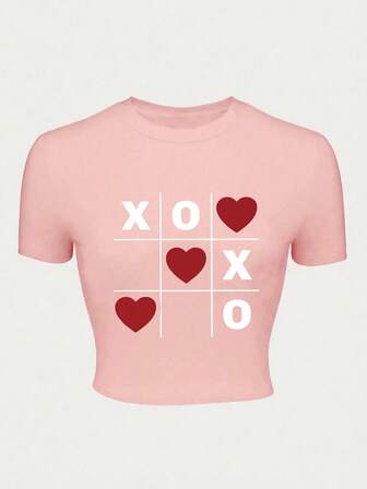 T-shirt med tecknat tryck, casual damtopp för vår/sommar, sommarkläder för kvinnor, mönstrad t-shirtblus för damer, alla hjärtans dag-outfit, present till flickvän, överraskning