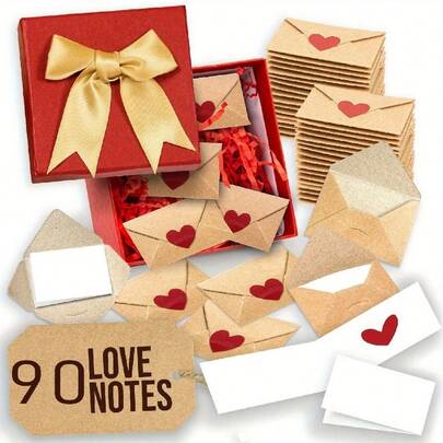 30/90pcs Mini Envelopes With Heart Stickers - Self-Seal Love Letter Envelopes, Mini Valentine Cards, Suitable For Weddings, Engagements - Sweet Romantic Gift For Boyfriend/Girlfriend