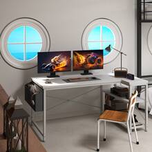 EnHomee 40"W Gaming Desk L-Shaped Computer Desk With Power Outlets Home Office Desk With Storage Shelves For Small Rooms - 白色 - 查看 2