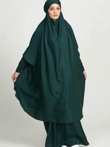 2pcs Nida Fabric Women Loose Comfortable Khimar Abaya Dress Set, Elastic Sleeve Design, Loose Fit, Conservative, Suitable For Women's Daily Wear, Prayer Hijab Jilbab - 彩色 - 查看 14