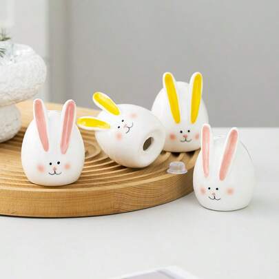 2pcs/Set Cute Rabbit Ceramic Salt And Pepper Shaker Set, Cartoon Adorable Kitchen Seasoning Jars, Creative Tabletop Decor, Condiment Storage
