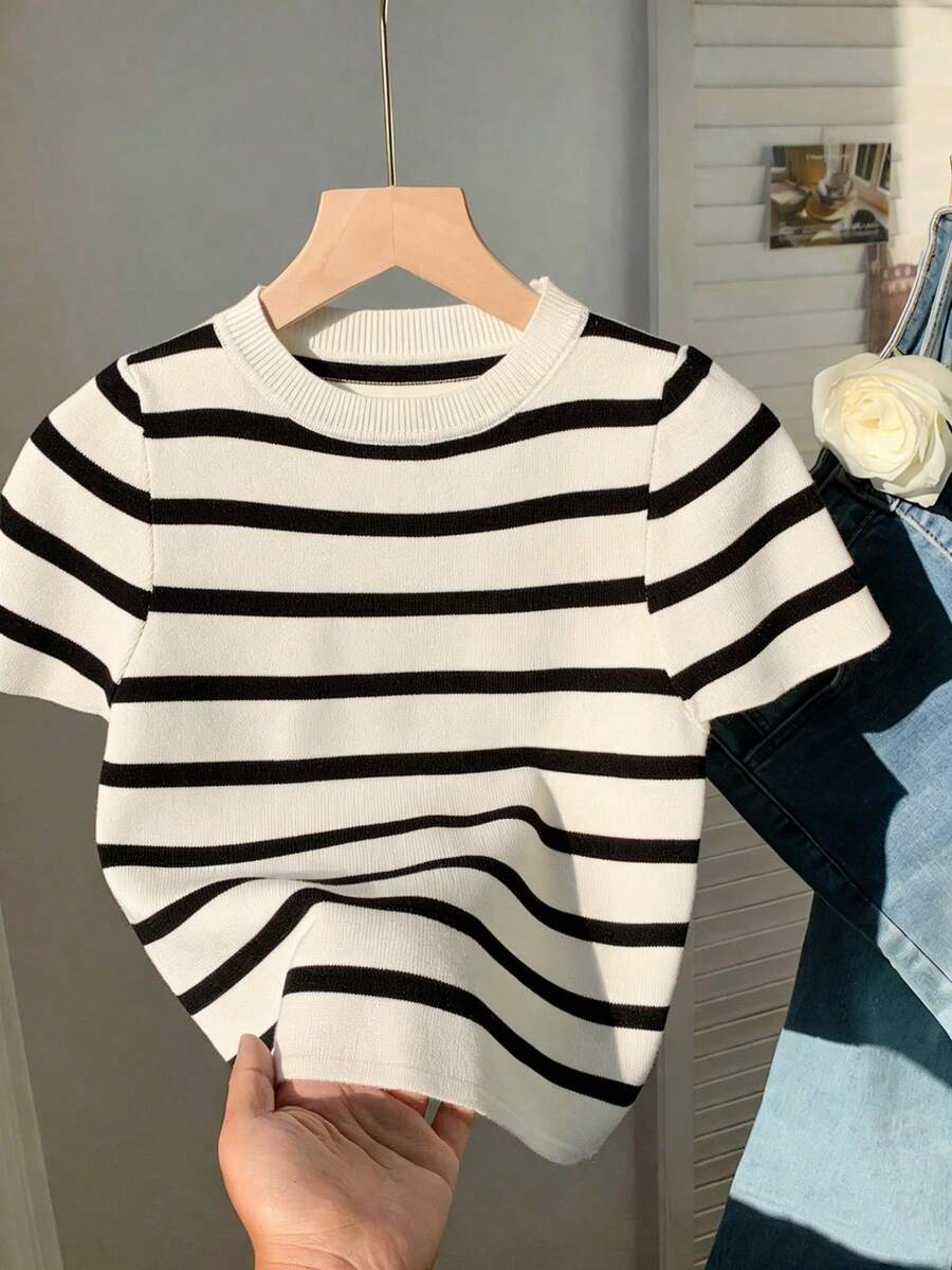 女士针织上衣 - 黑白 - 查看 1