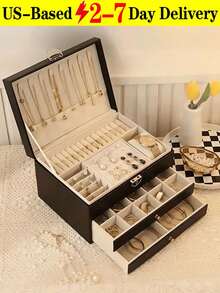 1pc Large-Capacity Three-Layer Jewelry Box,[US-Based Shipping]Pu Leather Multi-Functional Jewelry Box, Watch Box With Lock, 3-Layer Large Capacity Jewelry Storage Box, For Earrings, Rings, Watches, Bracelets And Other Accessories, Organizing And Storing, Festival Gift For Delicate Friends, Double-Deck Lockable Jewelry Storage Container For Necklaces And Accessory Organizing,Portable Jewelry Storage Box With Multiple Layers And Drawers,Dresser Jewelry Storage Box With Drawer,Luxury Diamond-Shaped Multi-Layer Lockable Jewelry Box,Lockable For Necklaces,Valentine's Day Gifts For Women Elegant Gift Solution With Security Earring And Ring Organizer, Portable Durable,Exquisite Display Packaging Storage Container Back To School,Holiday Gift, Women's Gift, Christmas Gift.Ideal Gift For Loved Ones,Jewelry Jar,Jewelry Organzier,Jewlery Storage Oraganizer,Jewelry Dish,Jewelry Display,Joyero,Jewelry Boxes,Watch Case,Earring Holder,Desk Oraganizer,Drawer Organzier,Drawer Storage,Storage Orangizer - 黑色 - 查看 1