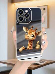 Funda de Teléfono Pintada de Jirafa de Dibujos Animados |   Funda Protectora Delgada |   Estética Linda, Accesorio Estiloso, Compatible con la Serie  17/16/15/14/13/12/11/X/XR/XS/ Pro Max - Funda de Teléfono Linda para Adolescentes - Blanco - Ver 4