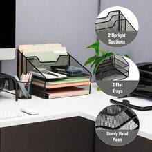 Mind Reader 2MESHBOX5-BLK Mesh Desk Organizer 5 Trays Desktop Document Letter Tray for Folders Mail Stationary Desk Accories 2 Pack Black - Negro - Ver 4