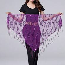 1pc Women's Belly Dance Hip Scarf Sequin Tassel Triangle Wrap Skirt Waist - Multicolor - View 20