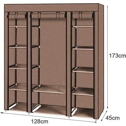 Spacious 12 Compartment Fabric Wardrobe Portable Clothes Rail With Cover 45x130x175 Cm Bedroom Storage Organiser Metal Frame Durable Non-Woven