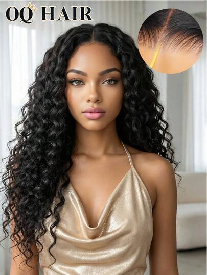 OQ 200% Density, 16-30 Inch Deep Wave Curly Lace Front Wig, Pre-Cut, Plug And Play, Pre-Bleached Knots, Glueless, Natural Color, Pre-Plucked Hairline, Beginner Friendly