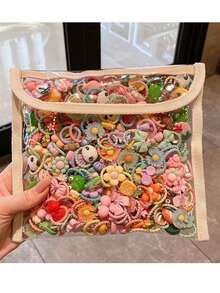 50个/包 随机卡通可爱发圈，甜美风格日常发绳 - 彩色 - 查看 2