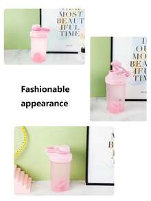 1个500毫升粉色保温摇摇杯，便携式个人杯，带搅拌球，健身必备运动水壶 - 适用于蛋白粉，摇摇杯，塑料杯