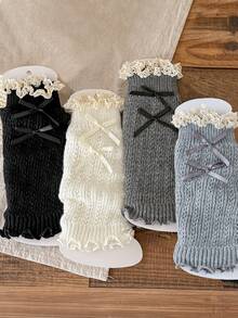 1/2/3/4/6 Đôi tất giữ ấm chân nữ kiểu dáng ren nơ, thời trang, đa năng, ấm áp, họa tiết hoa rỗng, thích hợp cho mùa thu, đông, xuân, hè. - Nhiều màu - Xem 3